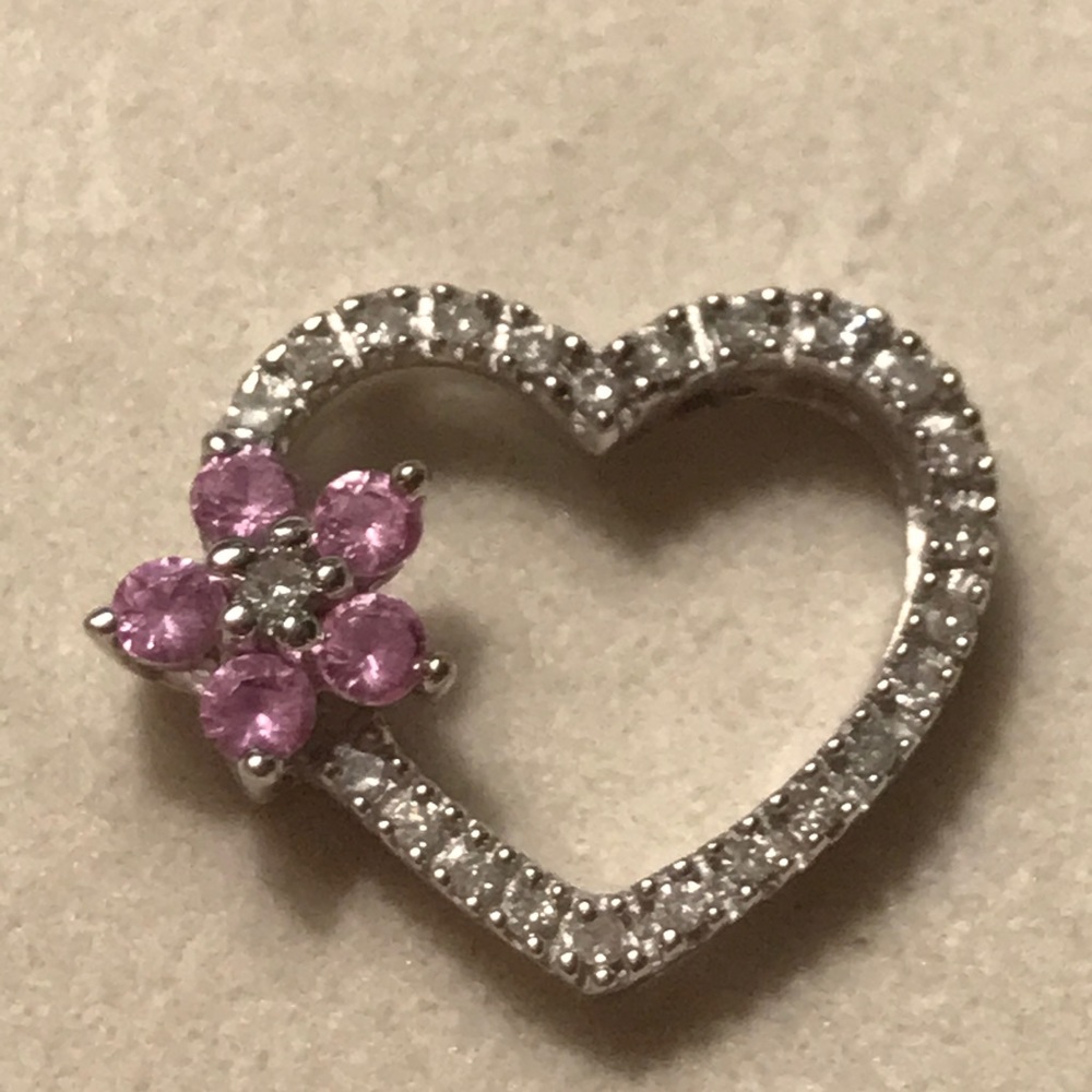 Pink Sapphire and diamond heart pendent